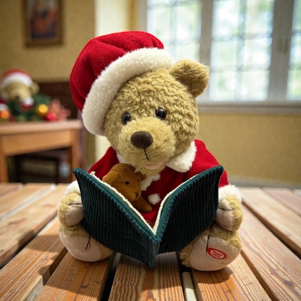 Animated Christmas Santa Teddy Bear Storytelling Plush Toy Red Green Hat